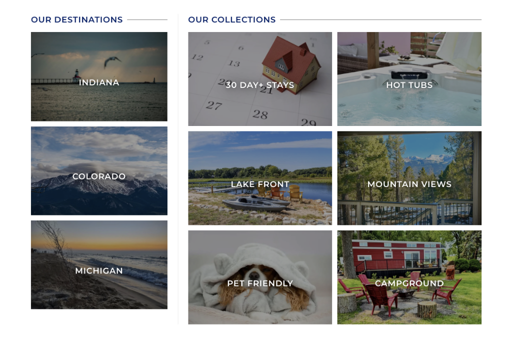 MTM Premier's website shows destinations and types of rental homes