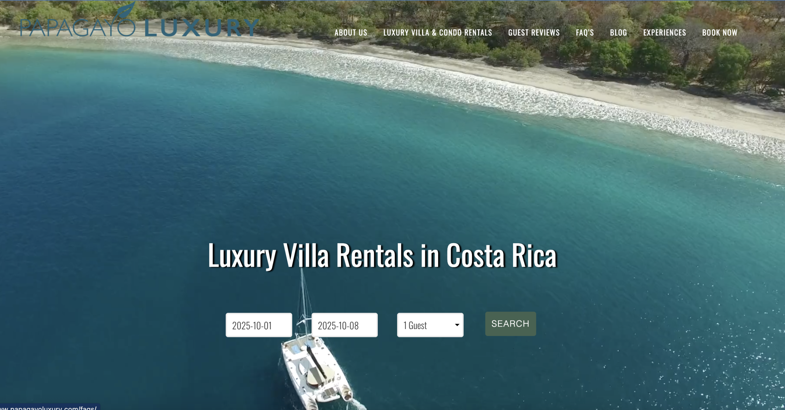 Papagayo luxury's direct booking website