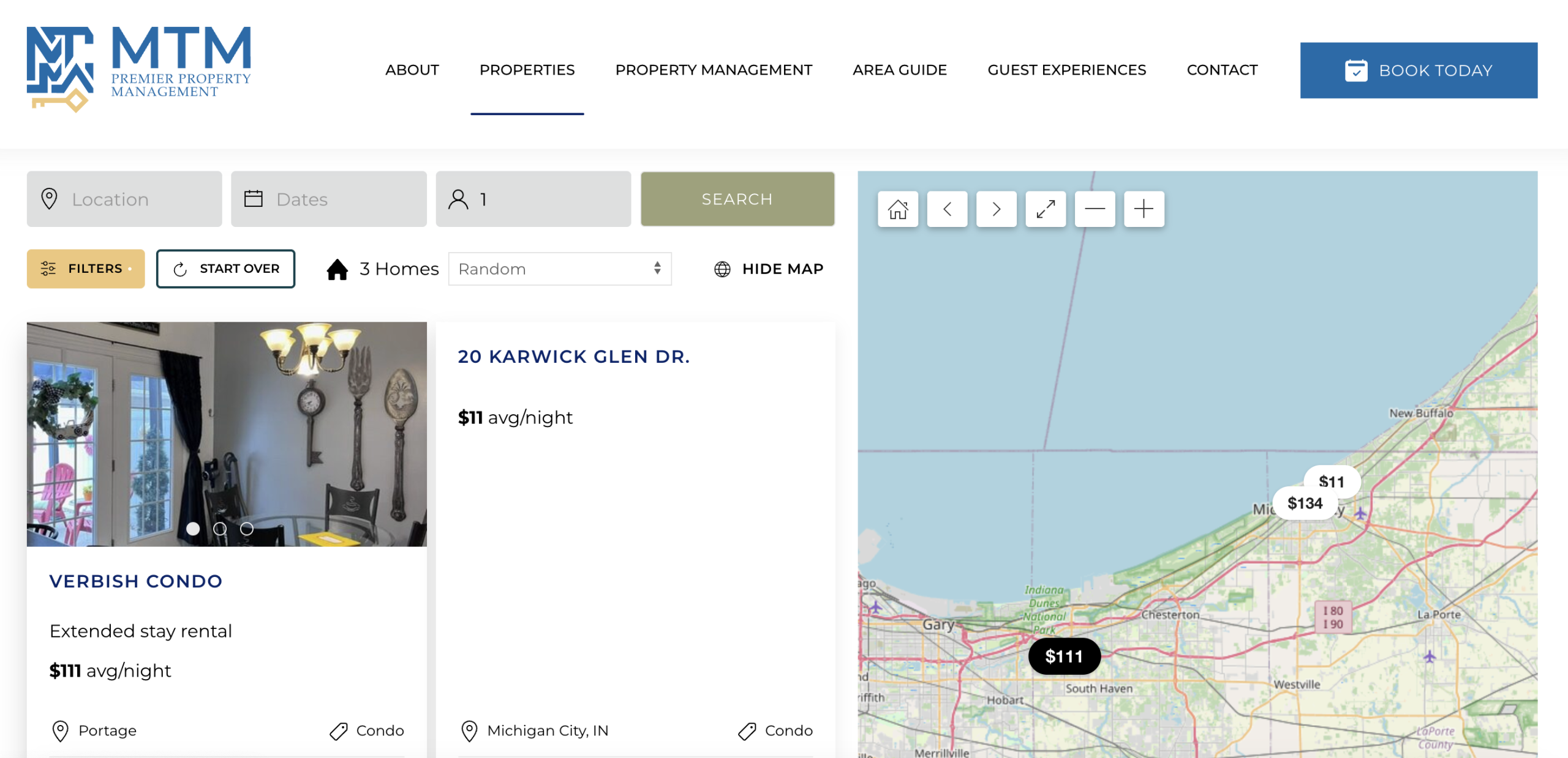 MTM's no code direct booking website showing available listings