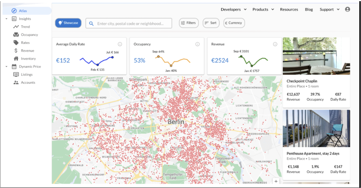 The maps shows the local demand of corporate housing in Berlin