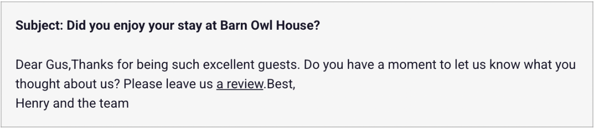 An example email for a follow up stay