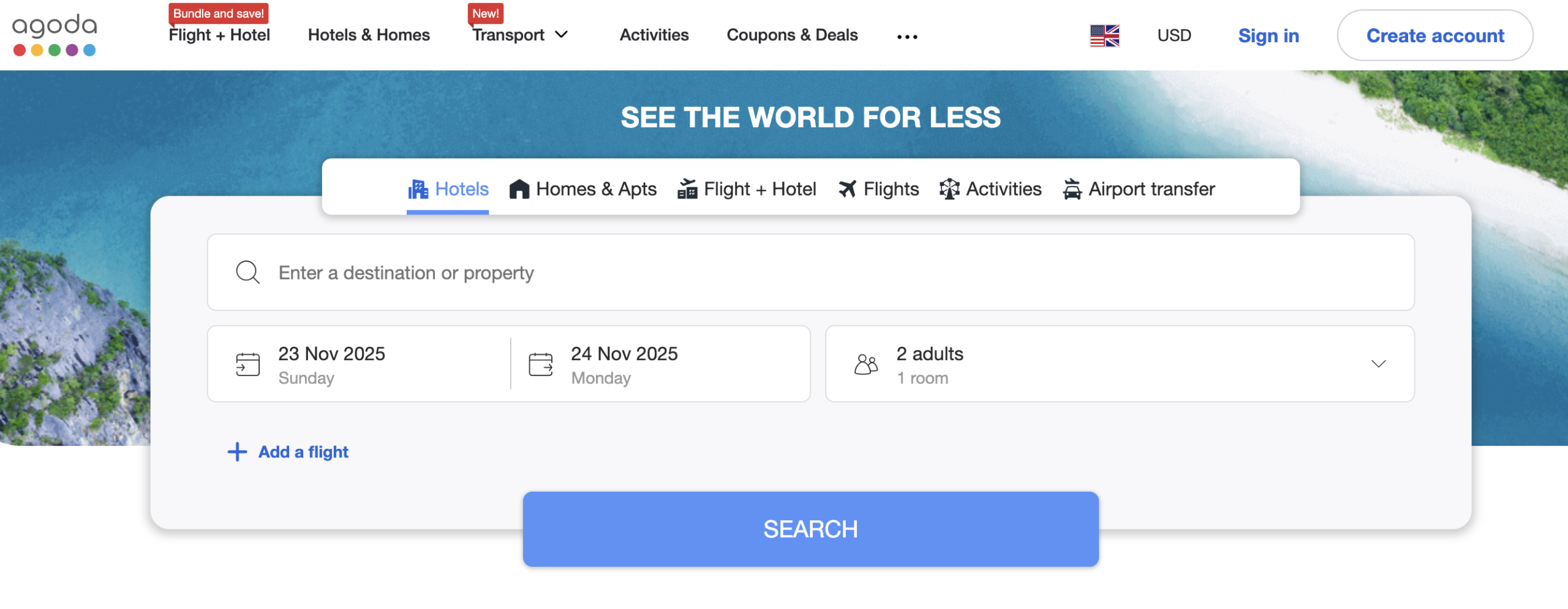 Image of Agoda's homepage