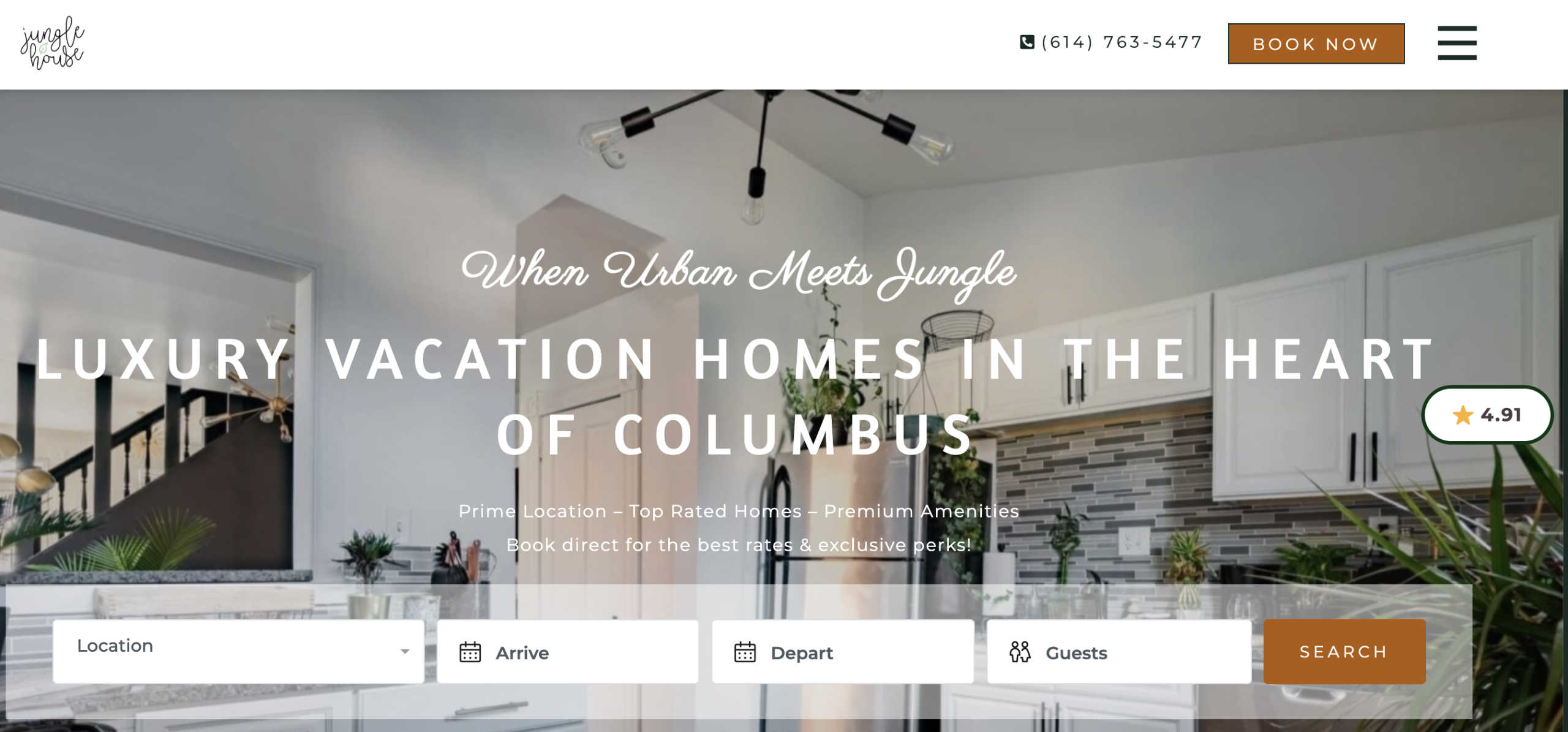 Junglehouse direct booking site's home page