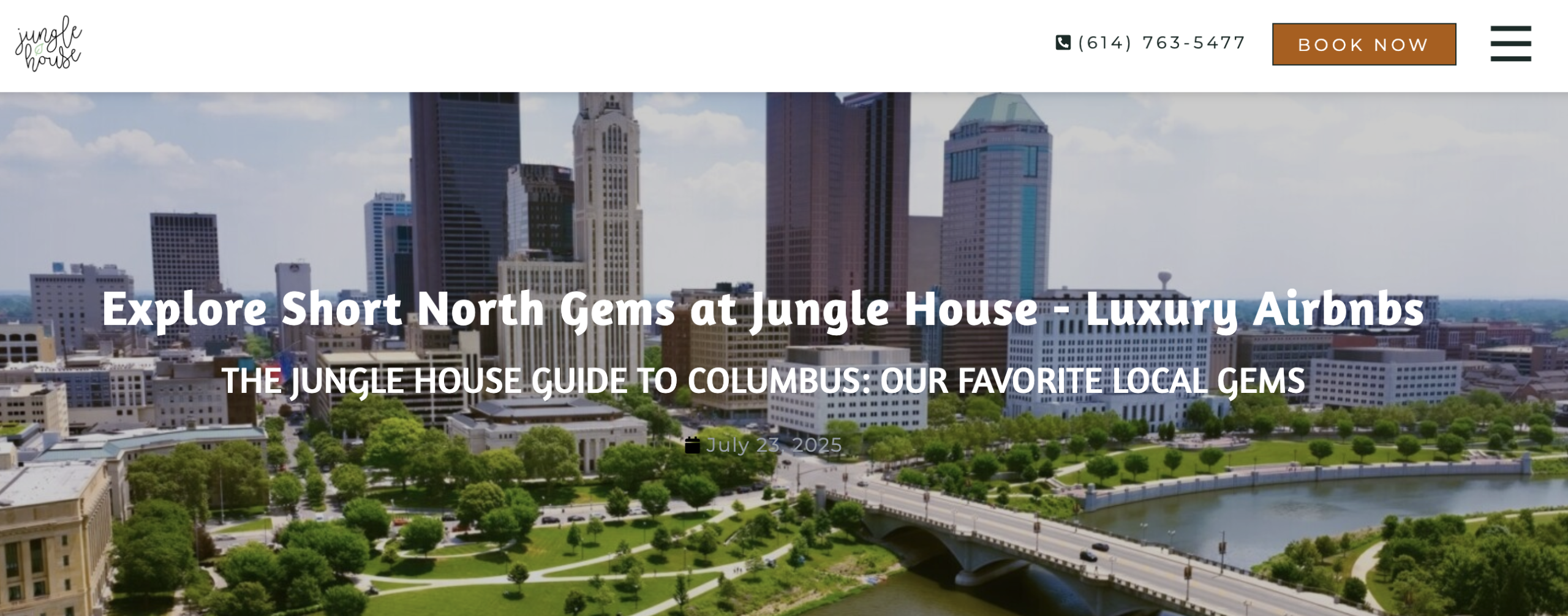 Jungle house's custom booking site's homepage