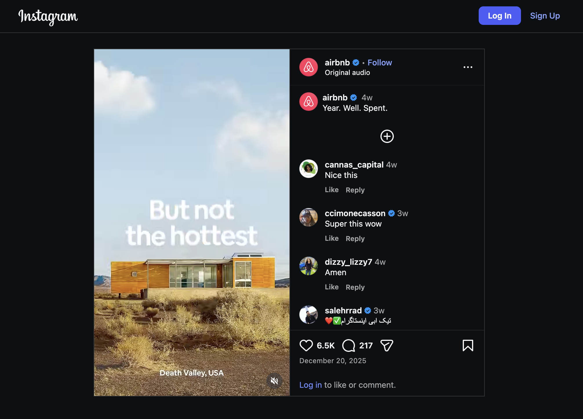 Sezione commenti di Instagram di Airbnb