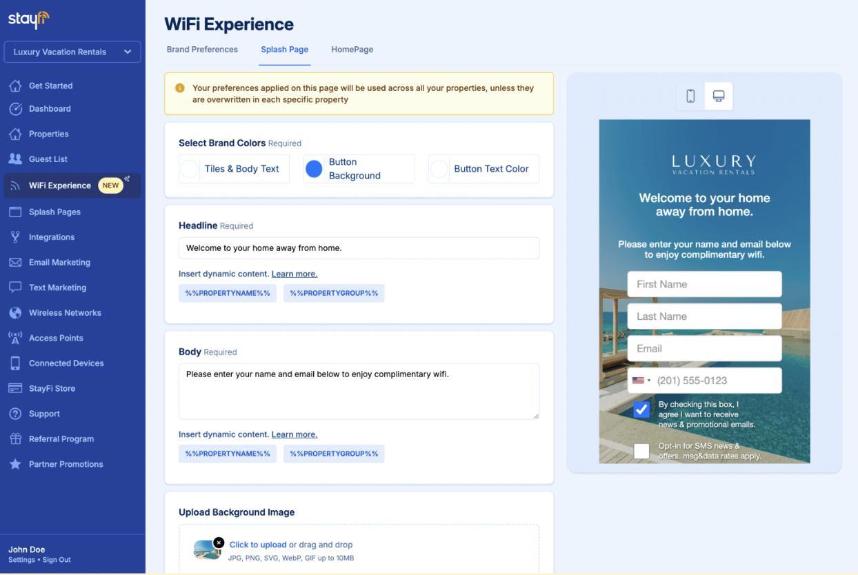 Stayfi showing you how to create a custom wifi splash page