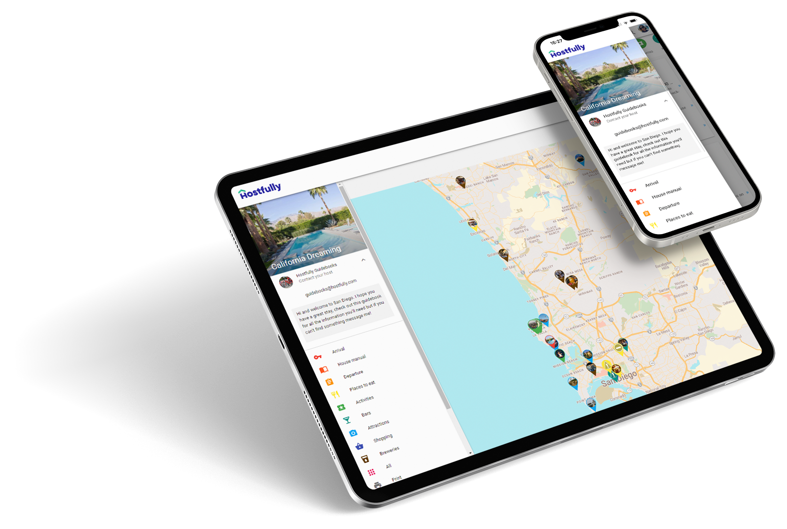 A tablet and smartphone view of a guidebook created with Hostfully