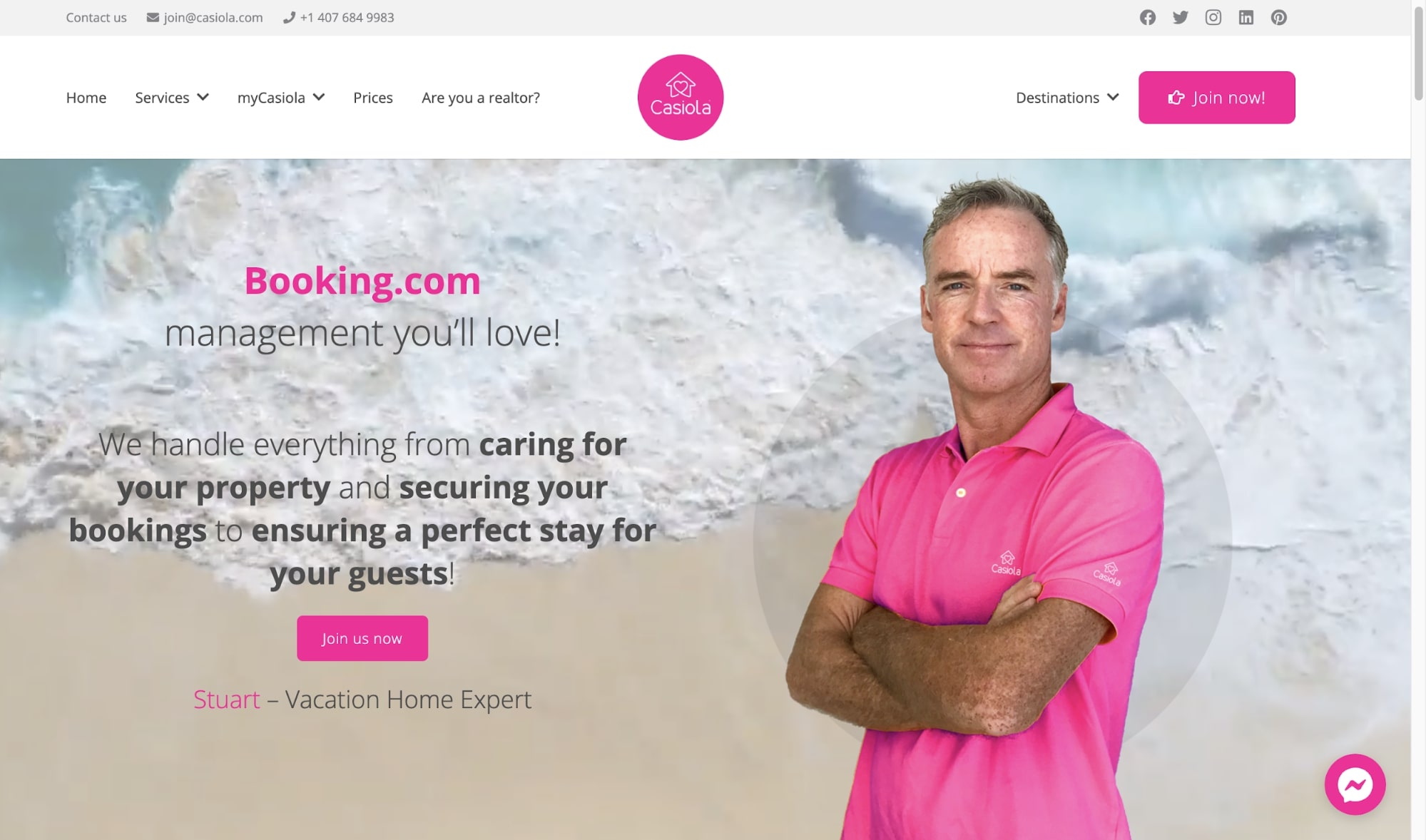 A screenshot of Casiola Vacation Homes homepage