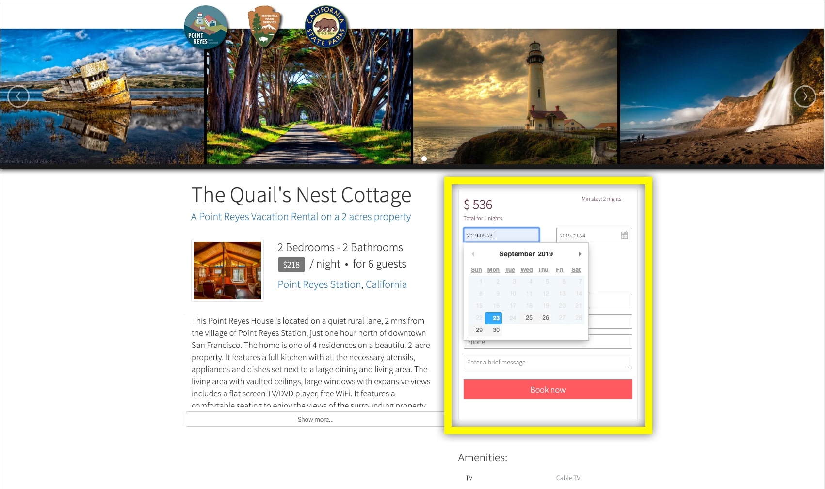 Screenshot highlighting Hostfully’s booking widget