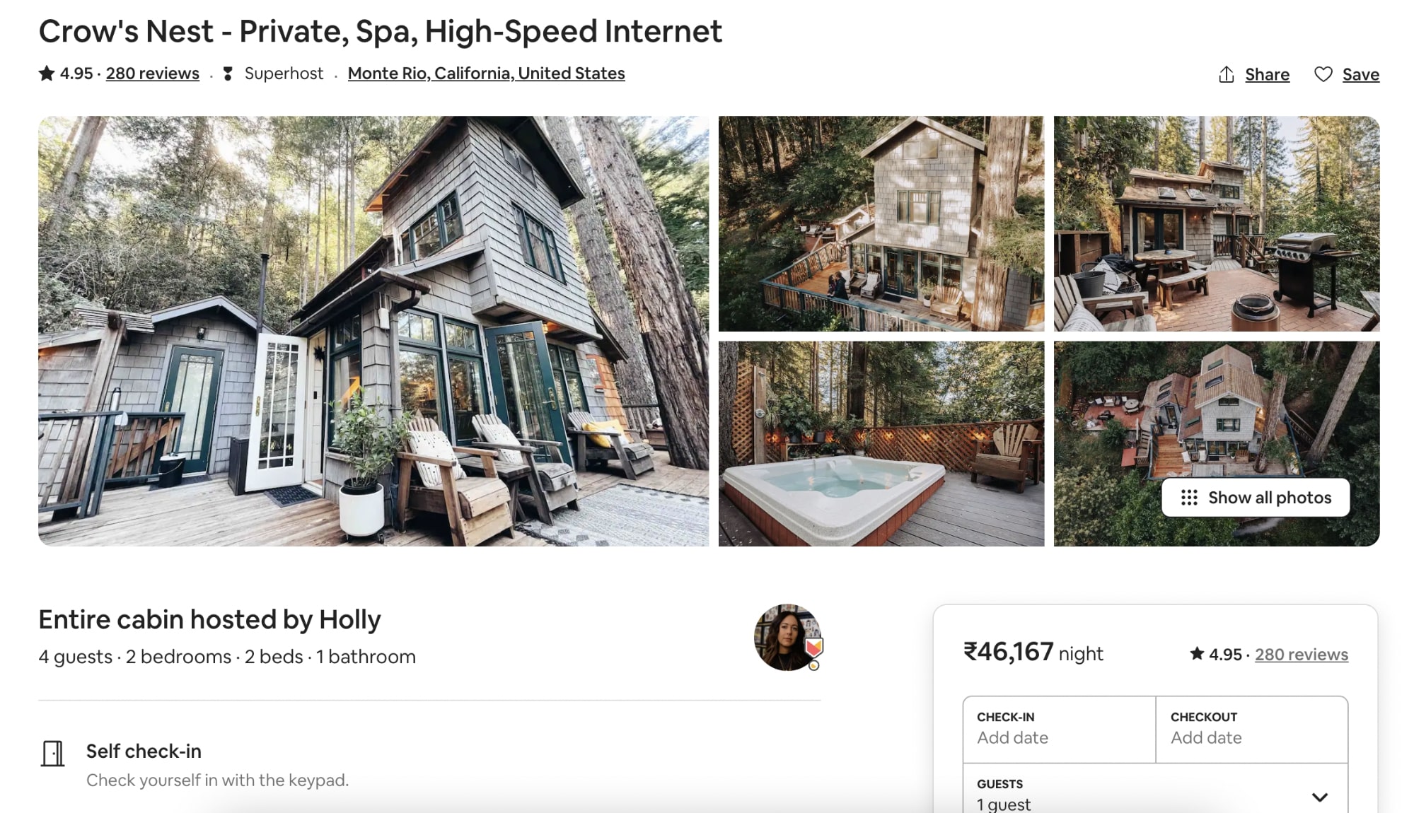 A Screenshot of Crow's Nest Airbnb listing