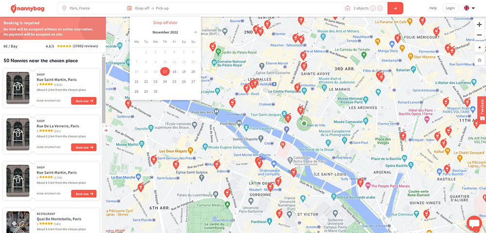 A view of Nannybag locations in Paris