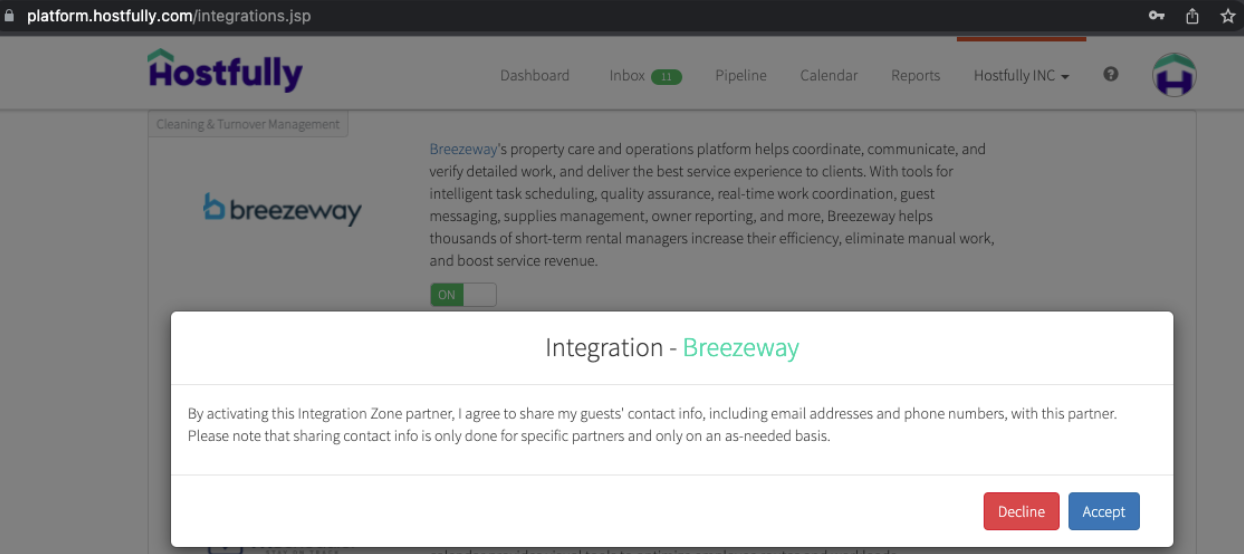 You can activate integrations directly in Hostfully