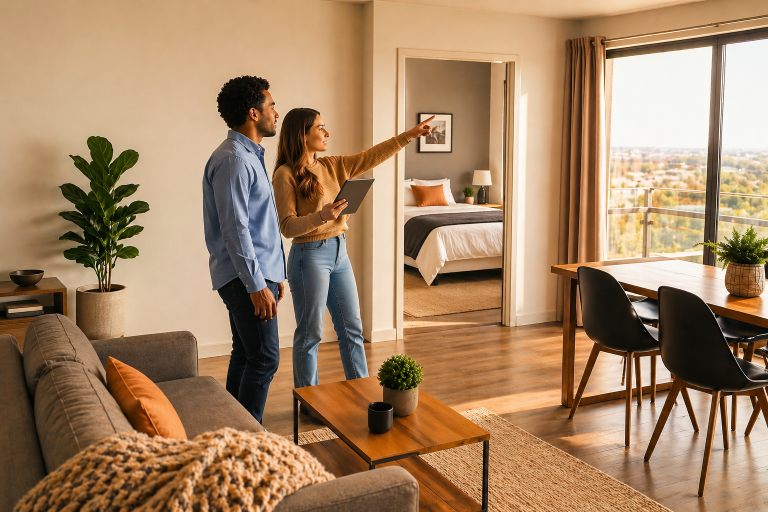 A landlord showing a property to a potential tenant